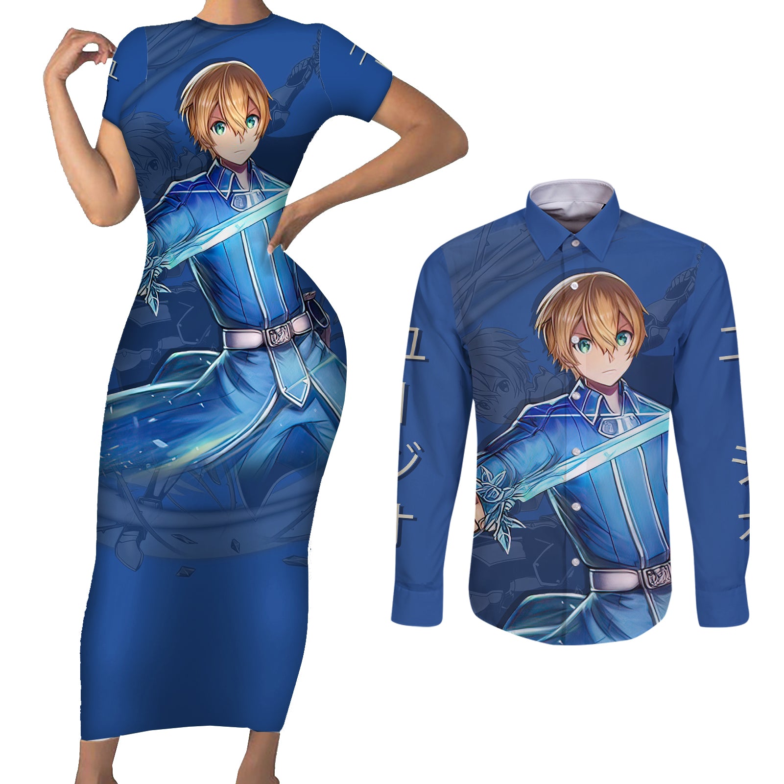 Eugeo Couples Matching Short Sleeve Bodycon Dress and Long Sleeve Button Shirt Sword Art Online