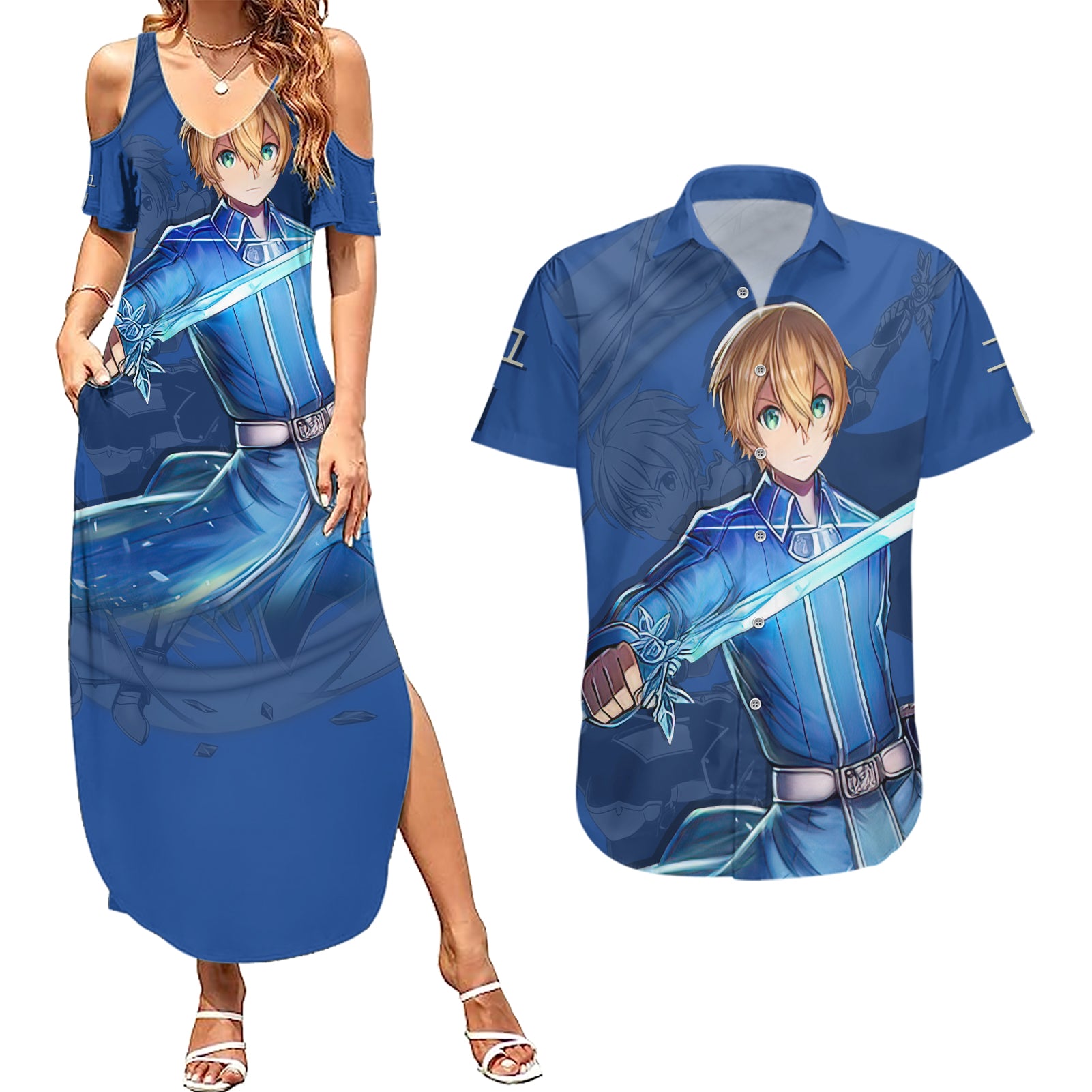 Eugeo Couples Matching Summer Maxi Dress and Hawaiian Shirt Sword Art Online