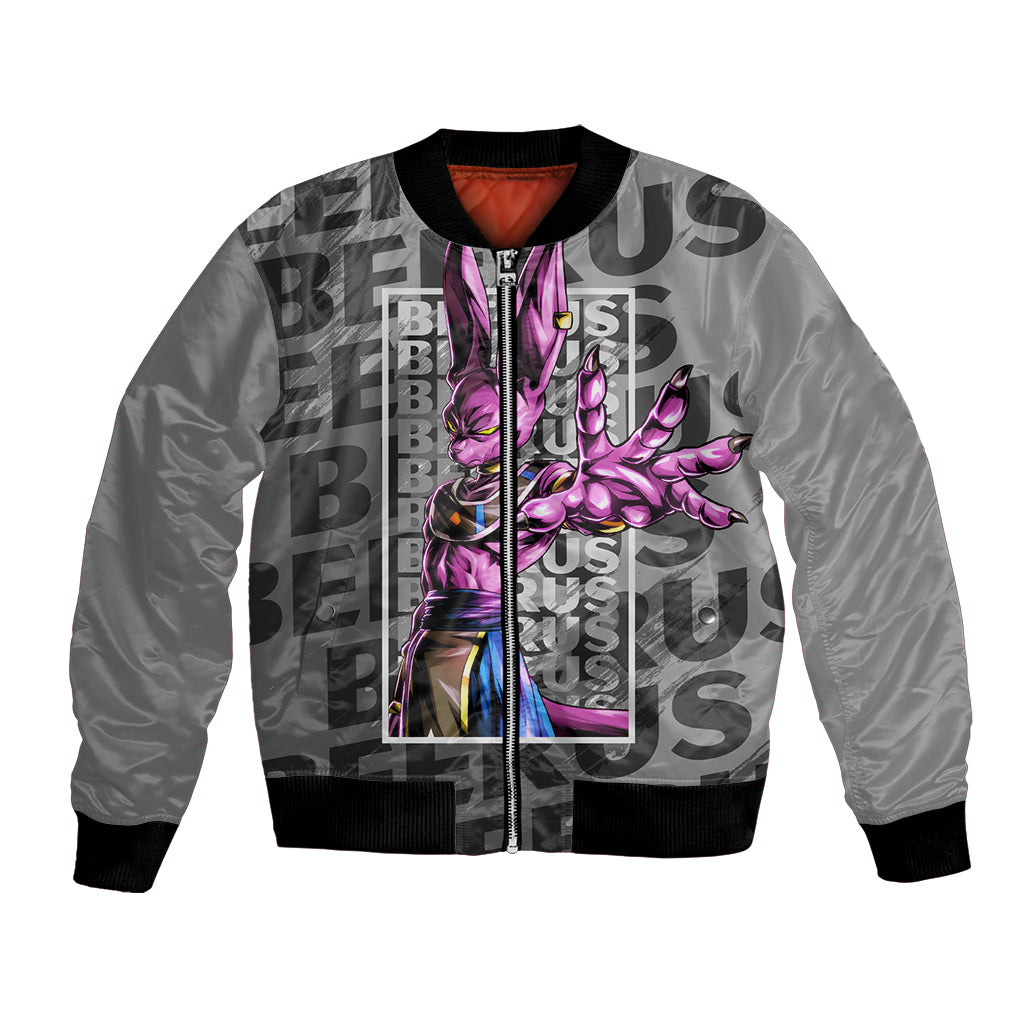 Beerus Dragon Ball Bomber Jacket Anime Mix Text Pattern Abstract Style