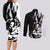 Goku Dragon Ball Black And White Abstract Couples Matching Long Sleeve Bodycon Dress and Long Sleeve Button Shirt Anime Style