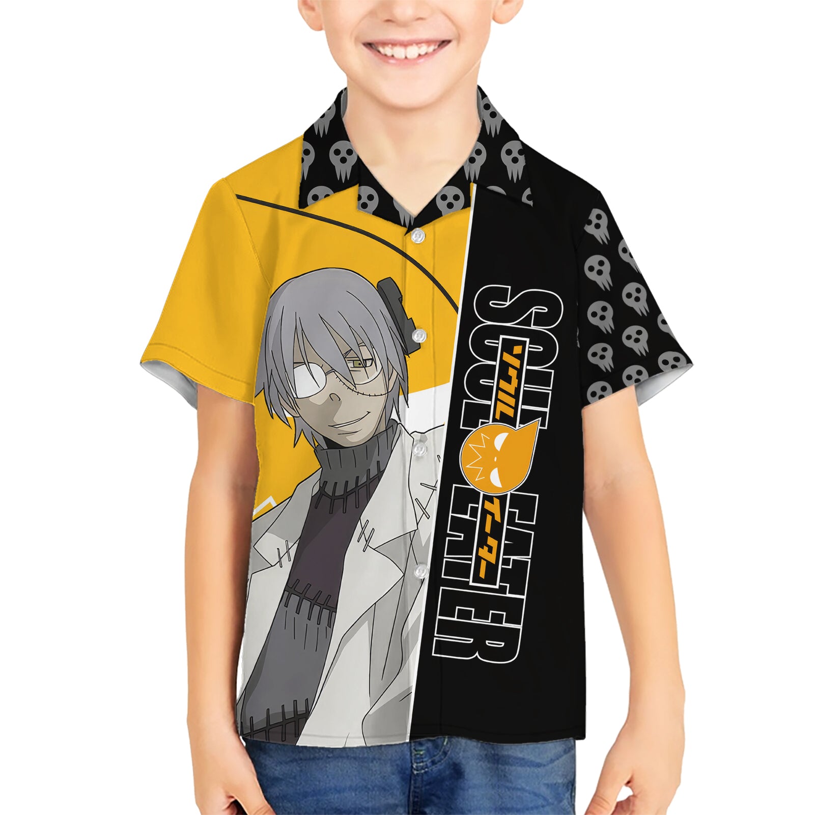 Stein Franken Soul Eater Kid Hawaiian Shirt Anime Art Mix With Skull Pattern Style