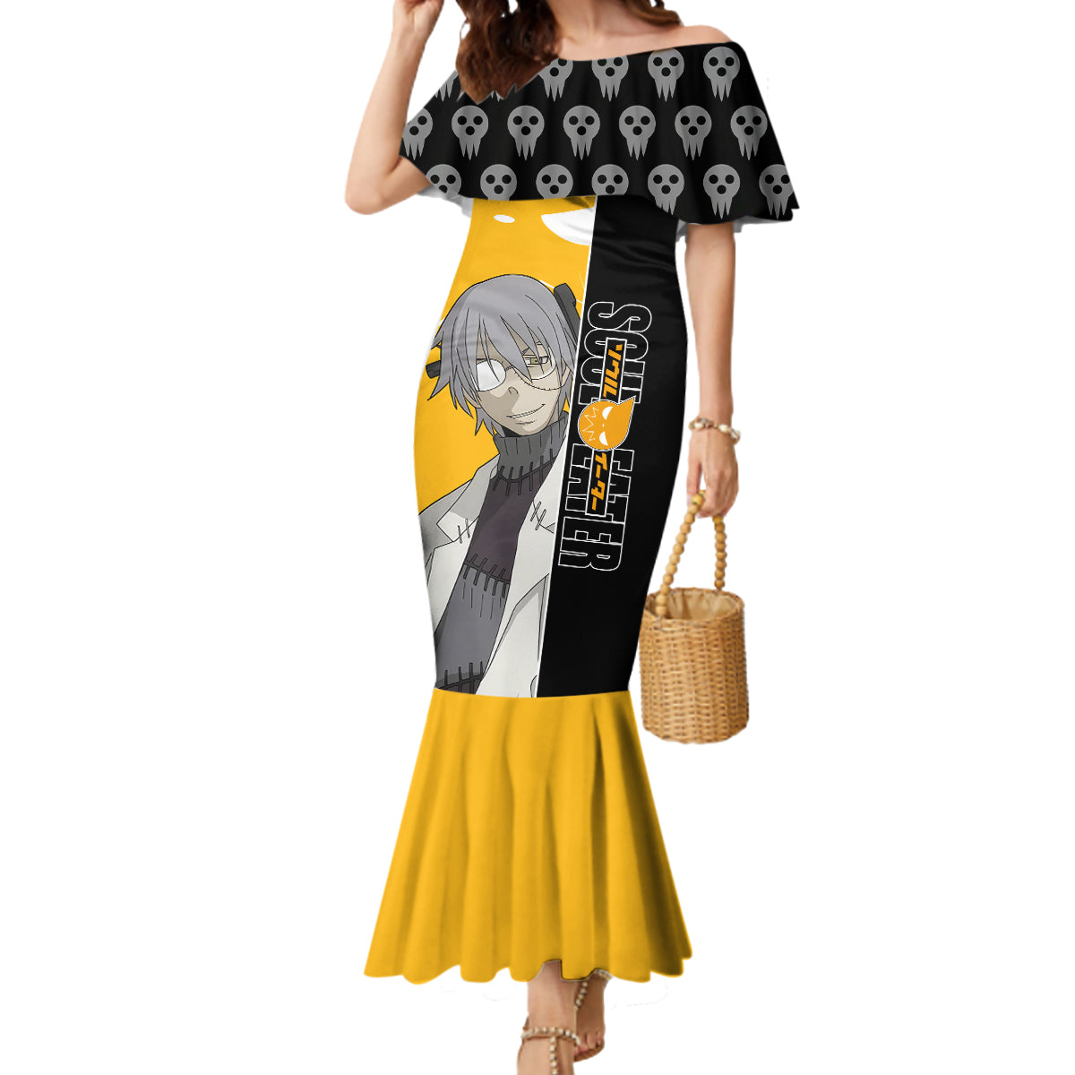 Stein Franken Soul Eater Mermaid Dress Anime Art Mix With Skull Pattern Style