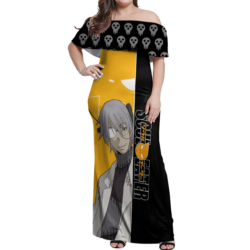 Stein Franken Soul Eater Off Shoulder Maxi Dress Anime Art Mix With Skull Pattern Style