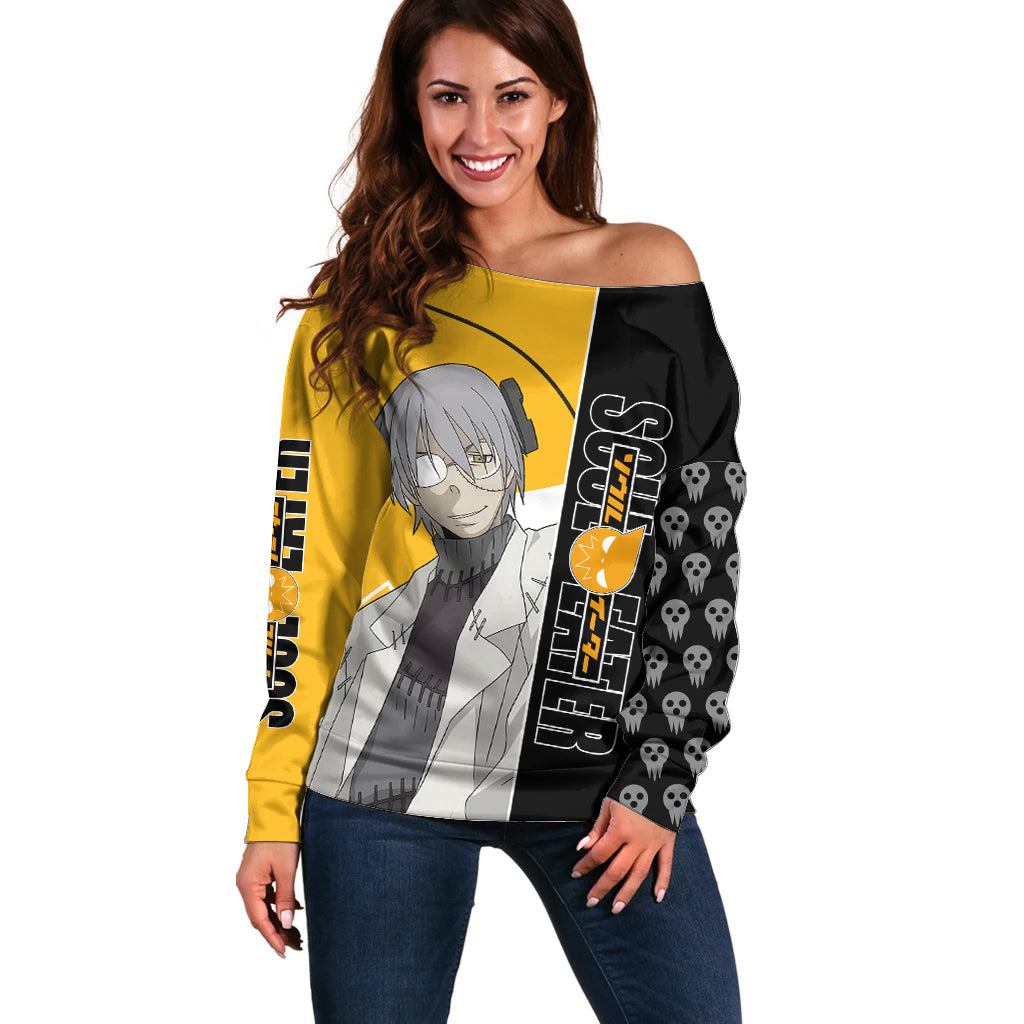 Stein Franken Soul Eater Off Shoulder Sweater Anime Art Mix With Skull Pattern Style