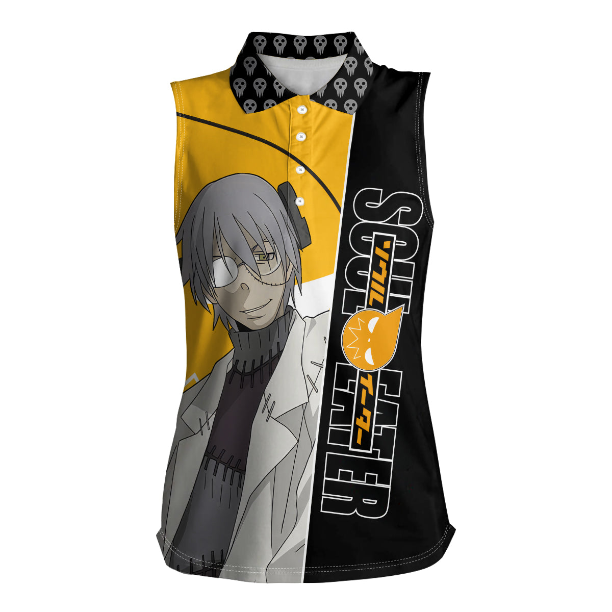 Stein Franken Soul Eater Women Sleeveless Polo Shirt Anime Art Mix With Skull Pattern Style