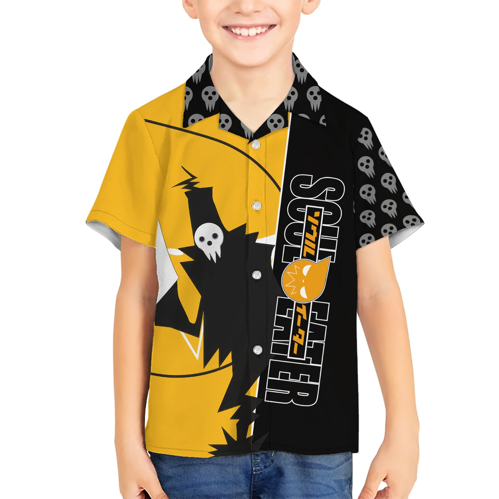 Shinigami Soul Eater Kid Hawaiian Shirt Anime Art Mix With Skull Pattern Style