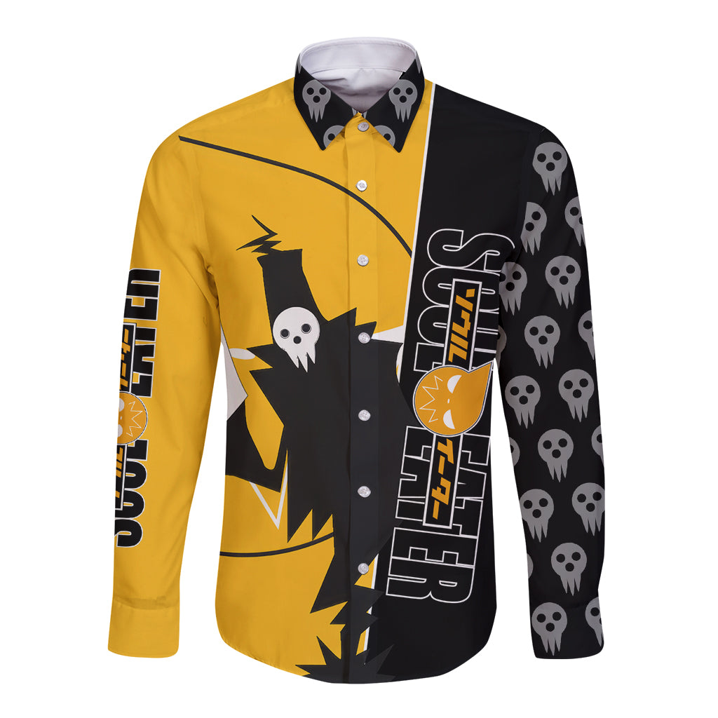 Shinigami Soul Eater Long Sleeve Button Shirt Anime Art Mix With Skull Pattern Style