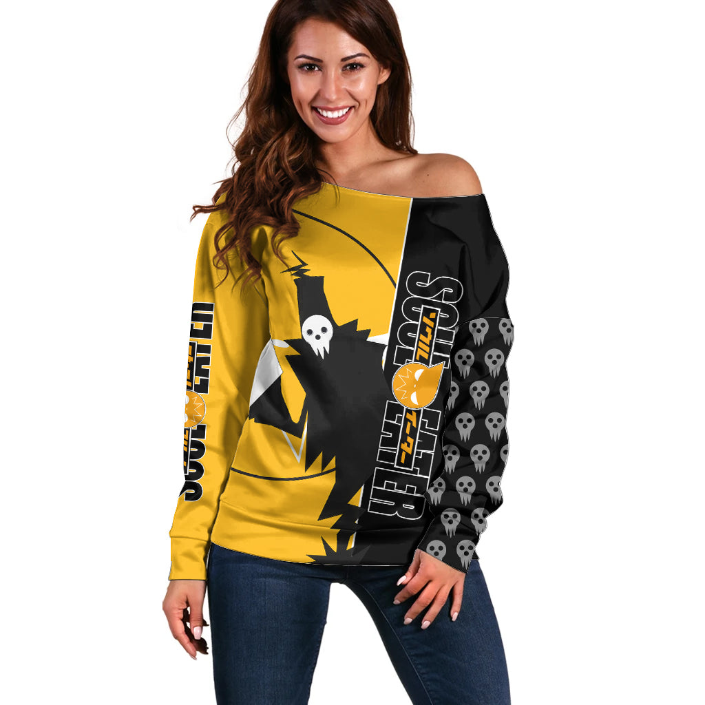 Shinigami Soul Eater Off Shoulder Sweater Anime Art Mix With Skull Pattern Style