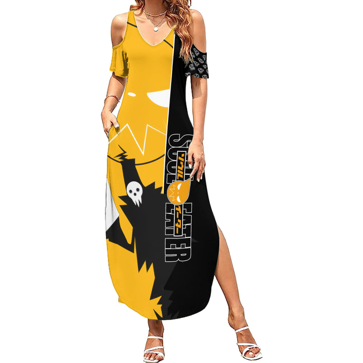 Shinigami Soul Eater Summer Maxi Dress Anime Art Mix With Skull Pattern Style