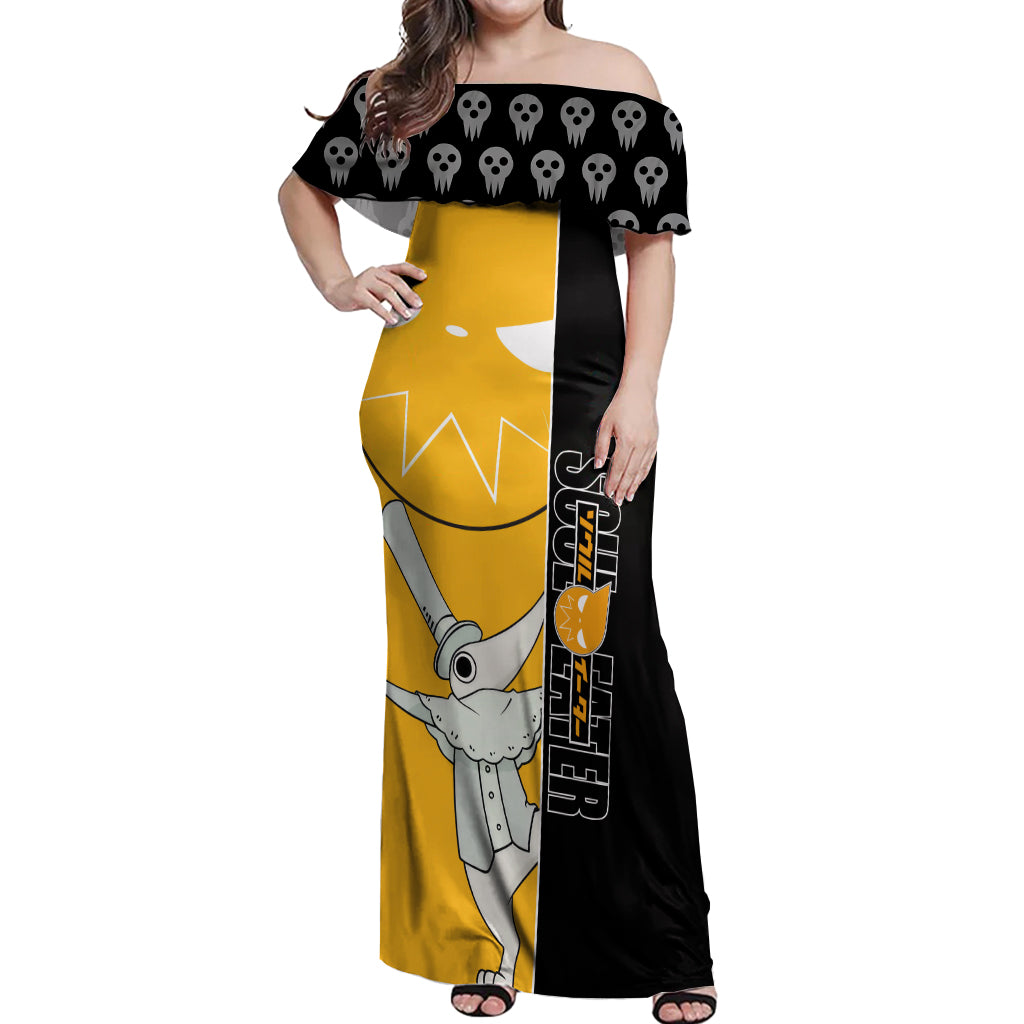 Excalibur Soul Eater Off Shoulder Maxi Dress Anime Art Mix With Skull Pattern Style