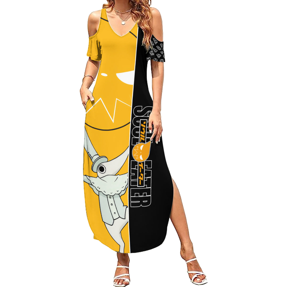 Excalibur Soul Eater Summer Maxi Dress Anime Art Mix With Skull Pattern Style