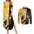 Evans Soul Eater Couples Matching Summer Maxi Dress and Long Sleeve Button Shirt Anime Art Mix With Skull Pattern Style