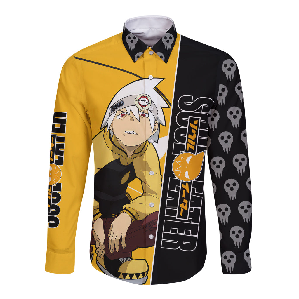 Evans Soul Eater Long Sleeve Button Shirt Anime Art Mix With Skull Pattern Style