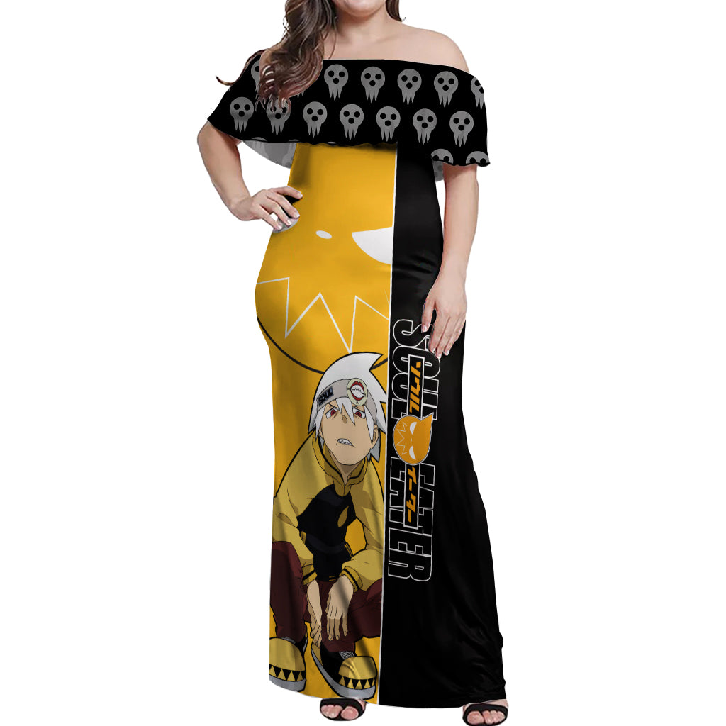 Evans Soul Eater Off Shoulder Maxi Dress Anime Art Mix With Skull Pattern Style