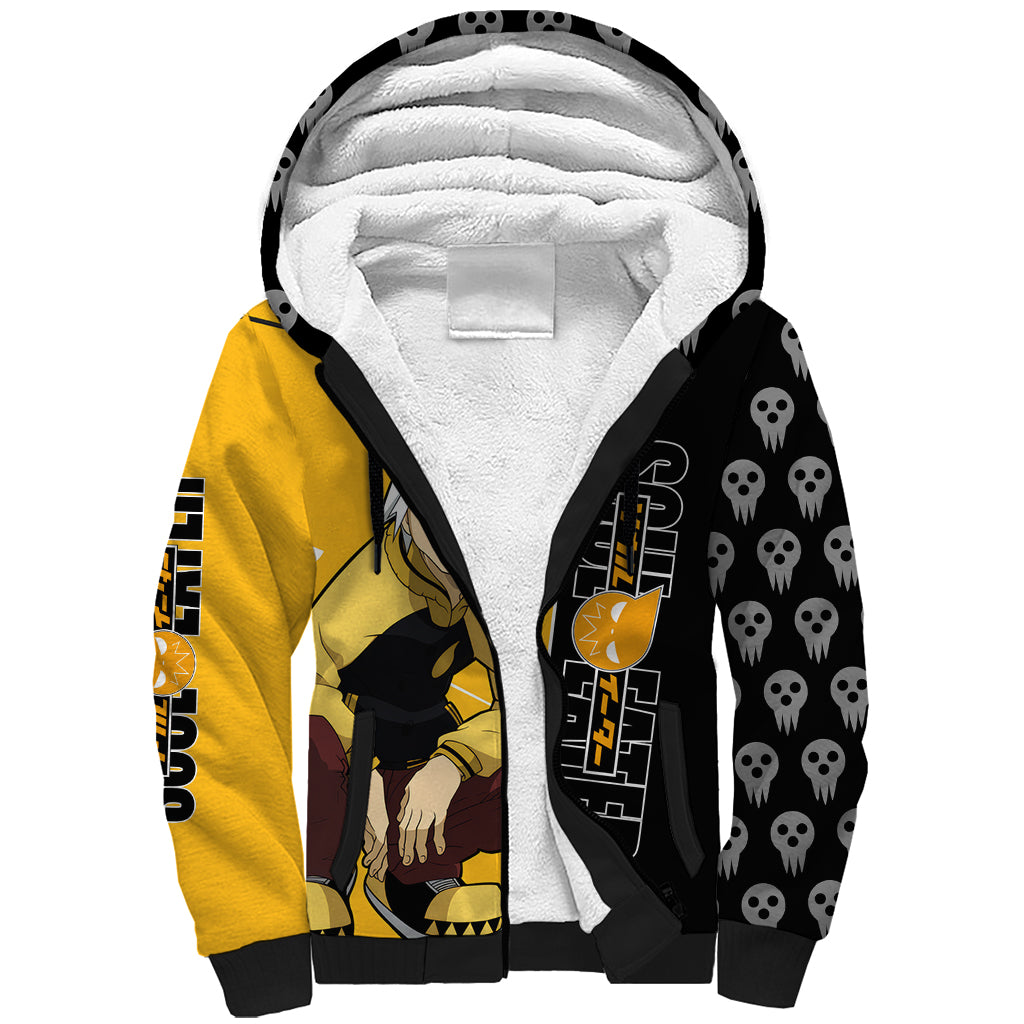 Evans Soul Eater Sherpa Hoodie Anime Art Mix With Skull Pattern Style