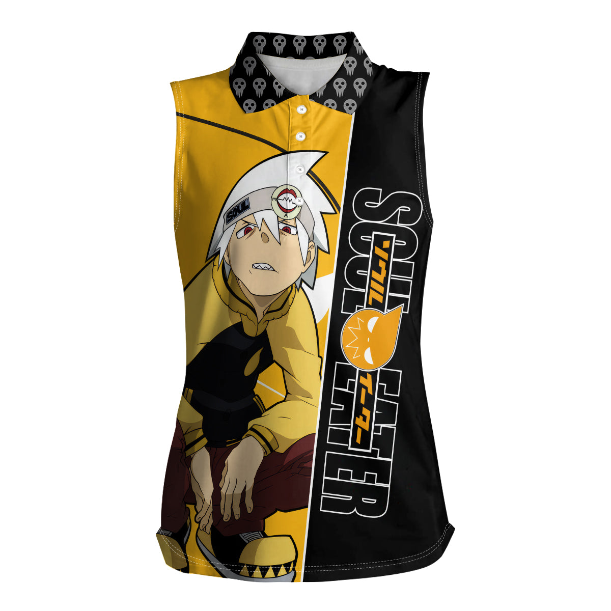 Evans Soul Eater Women Sleeveless Polo Shirt Anime Art Mix With Skull Pattern Style