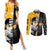 Death the Kid Soul Eater Couples Matching Summer Maxi Dress and Long Sleeve Button Shirt Anime Art Mix With Skull Pattern Style