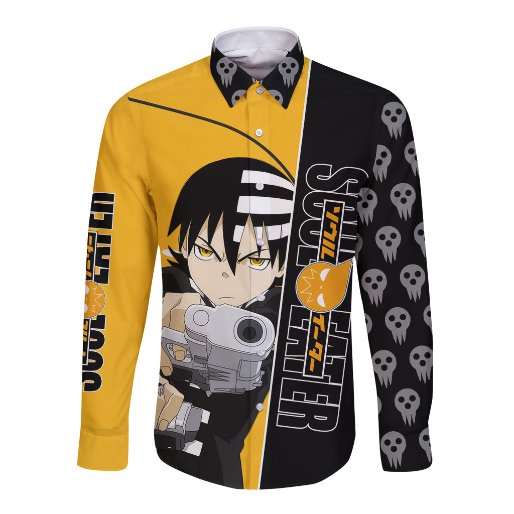 Death the Kid Soul Eater Long Sleeve Button Shirt Anime Art Mix With Skull Pattern Style