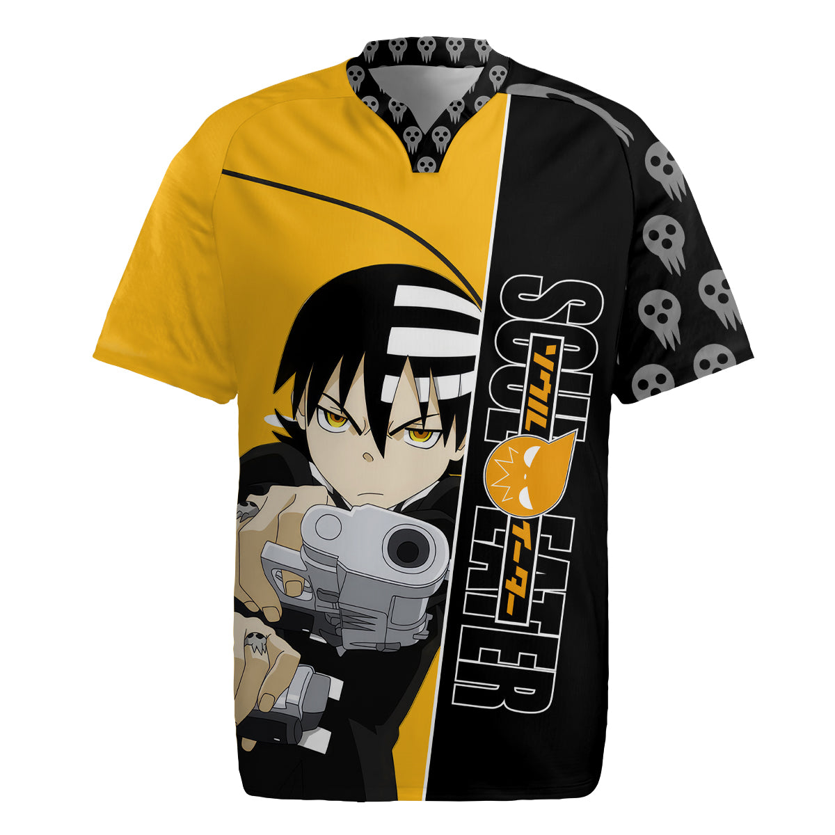 Death the Kid Soul Eater Rugby Jersey Anime Art Mix With Skull Pattern Style