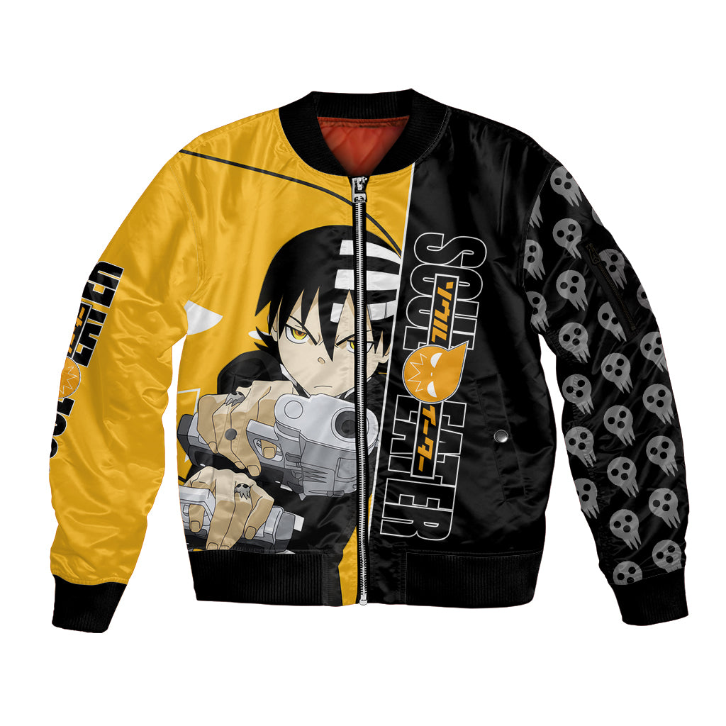 Death the Kid Soul Eater Sleeve Zip Bomber Jacket Anime Art Mix With Skull Pattern Style