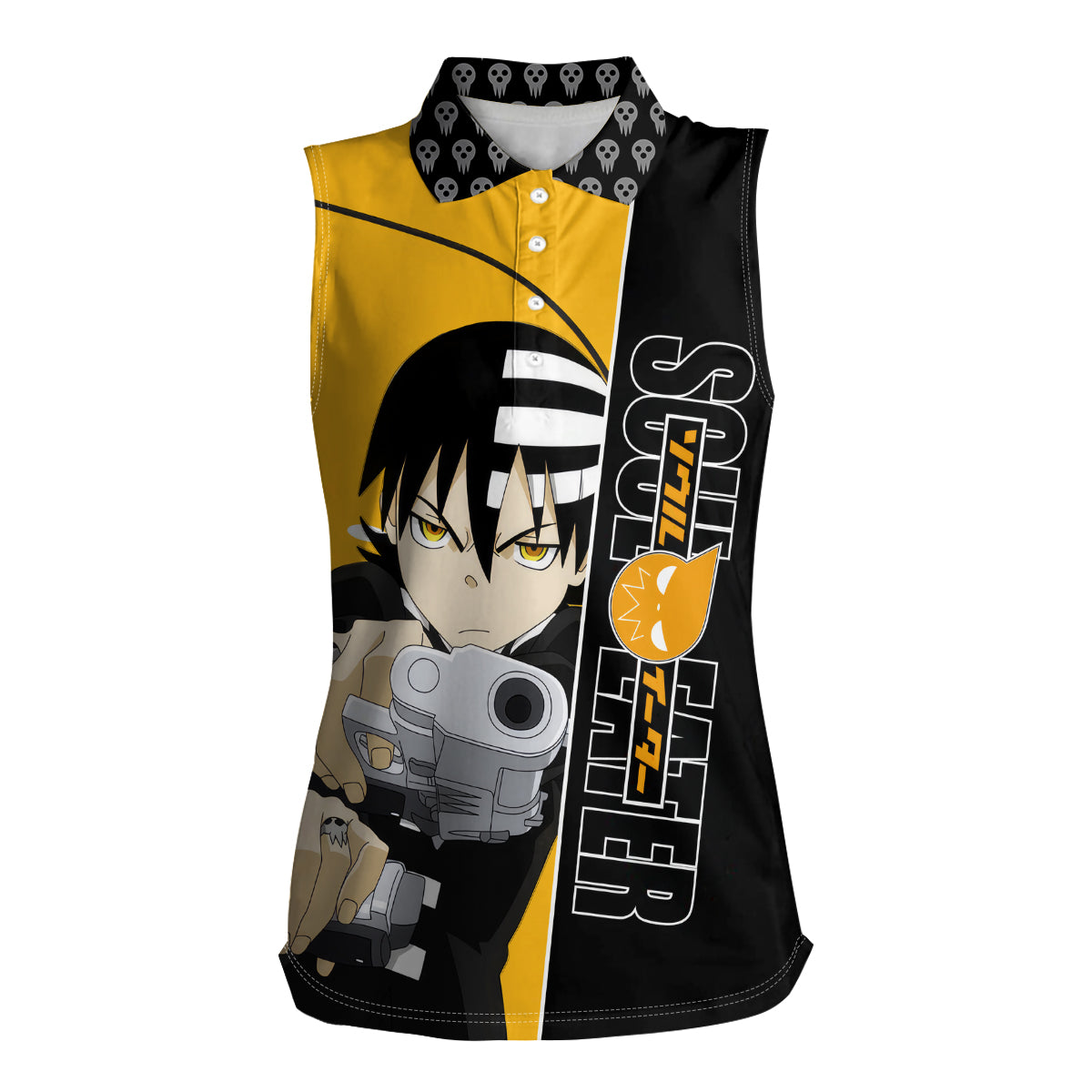 Death the Kid Soul Eater Women Sleeveless Polo Shirt Anime Art Mix With Skull Pattern Style