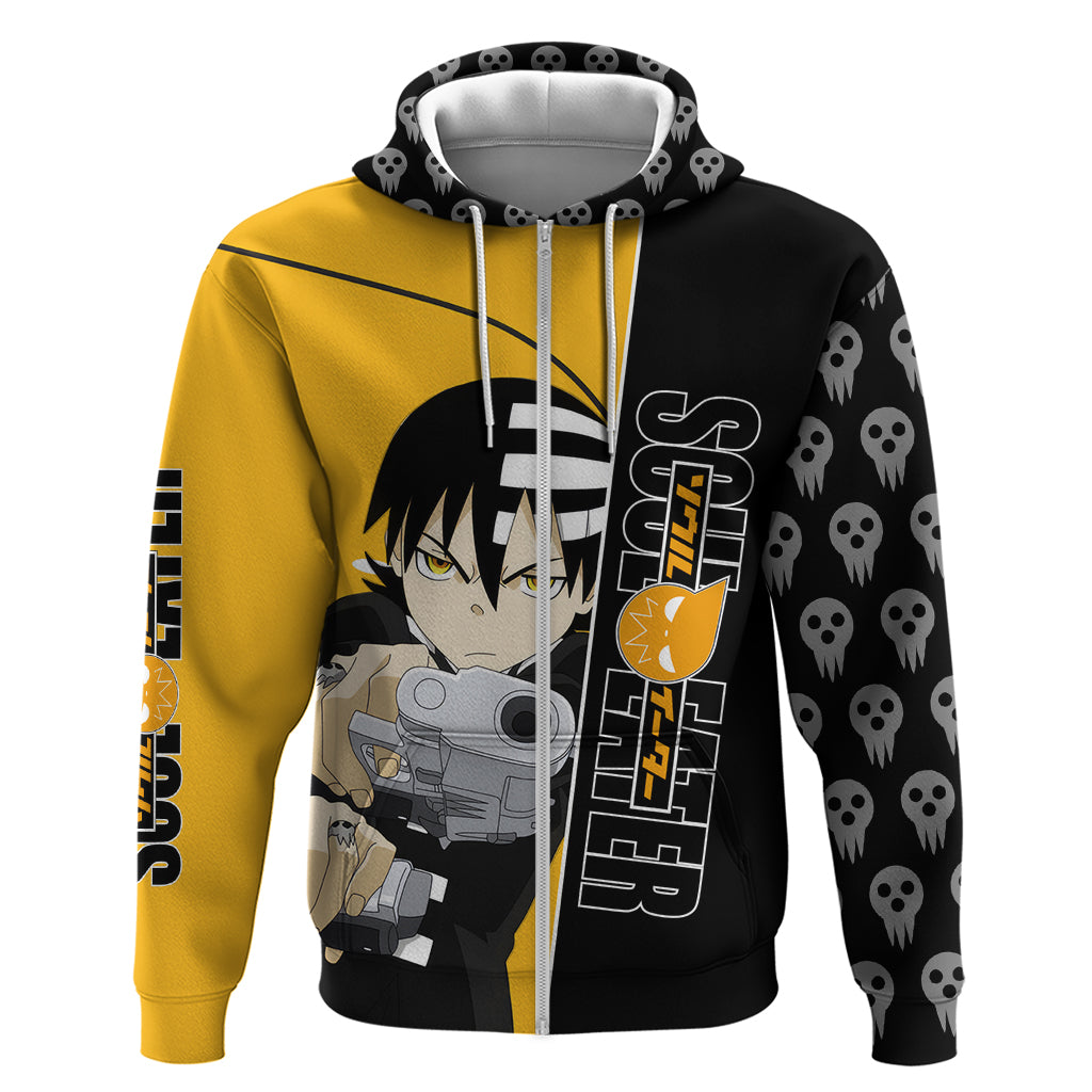 Death the Kid Soul Eater Zip Hoodie Anime Art Mix With Skull Pattern Style