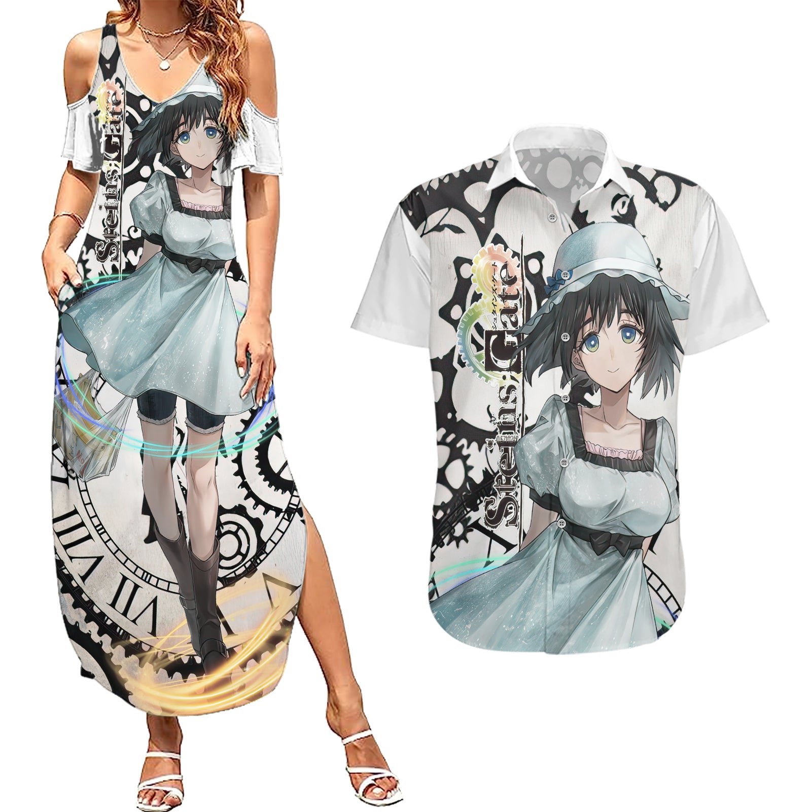 Shiina Mayuri - Steins Gate Couples Matching Summer Maxi Dress and Hawaiian Shirt Anime Style