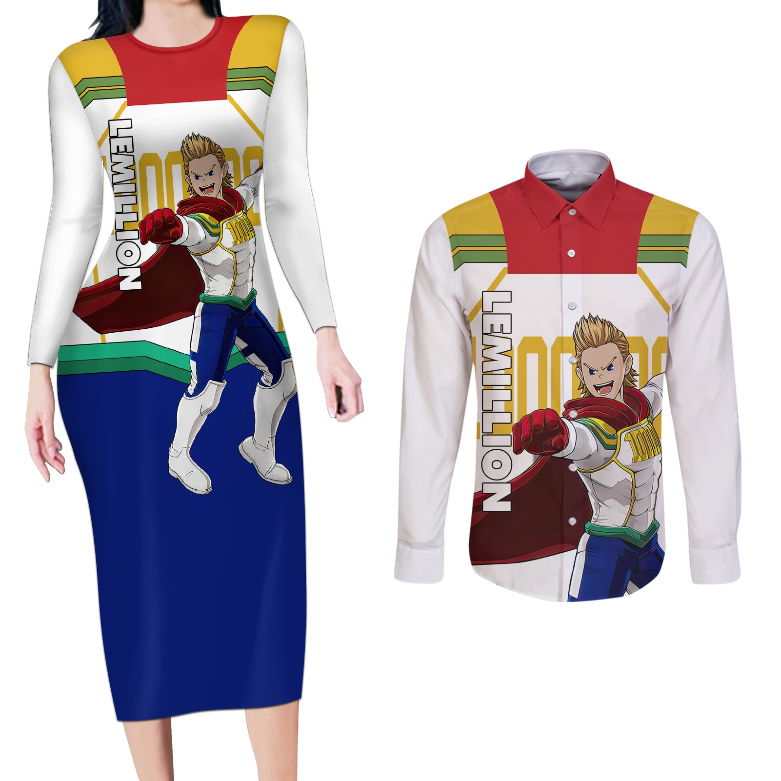 Mirio Togata - My Hero Academia Couples Matching Long Sleeve Bodycon Dress and Long Sleeve Button Shirt Anime Style