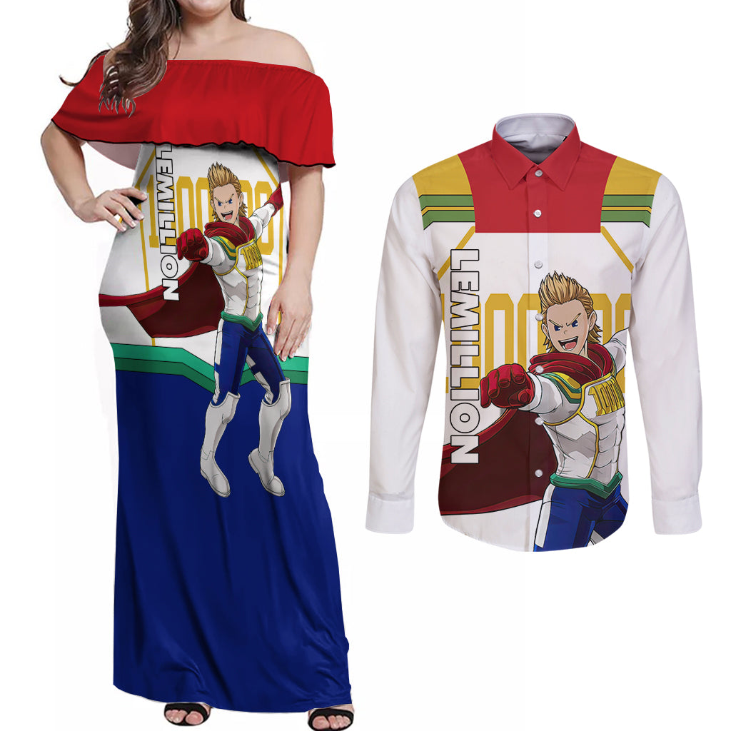 Mirio Togata - My Hero Academia Couples Matching Off Shoulder Maxi Dress and Long Sleeve Button Shirt Anime Style