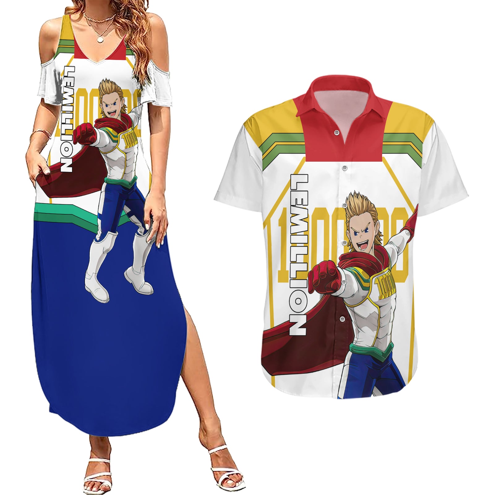 Mirio Togata - My Hero Academia Couples Matching Summer Maxi Dress and Hawaiian Shirt Anime Style