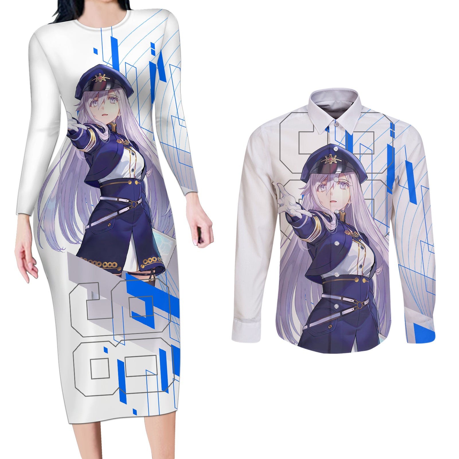 Vladilena Milize Couples Matching Long Sleeve Bodycon Dress and Long Sleeve Button Shirt Anime Style