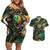 Trippy Green White Power Rangers Couples Matching Off Shoulder Short Dress and Hawaiian Shirt Anime Style