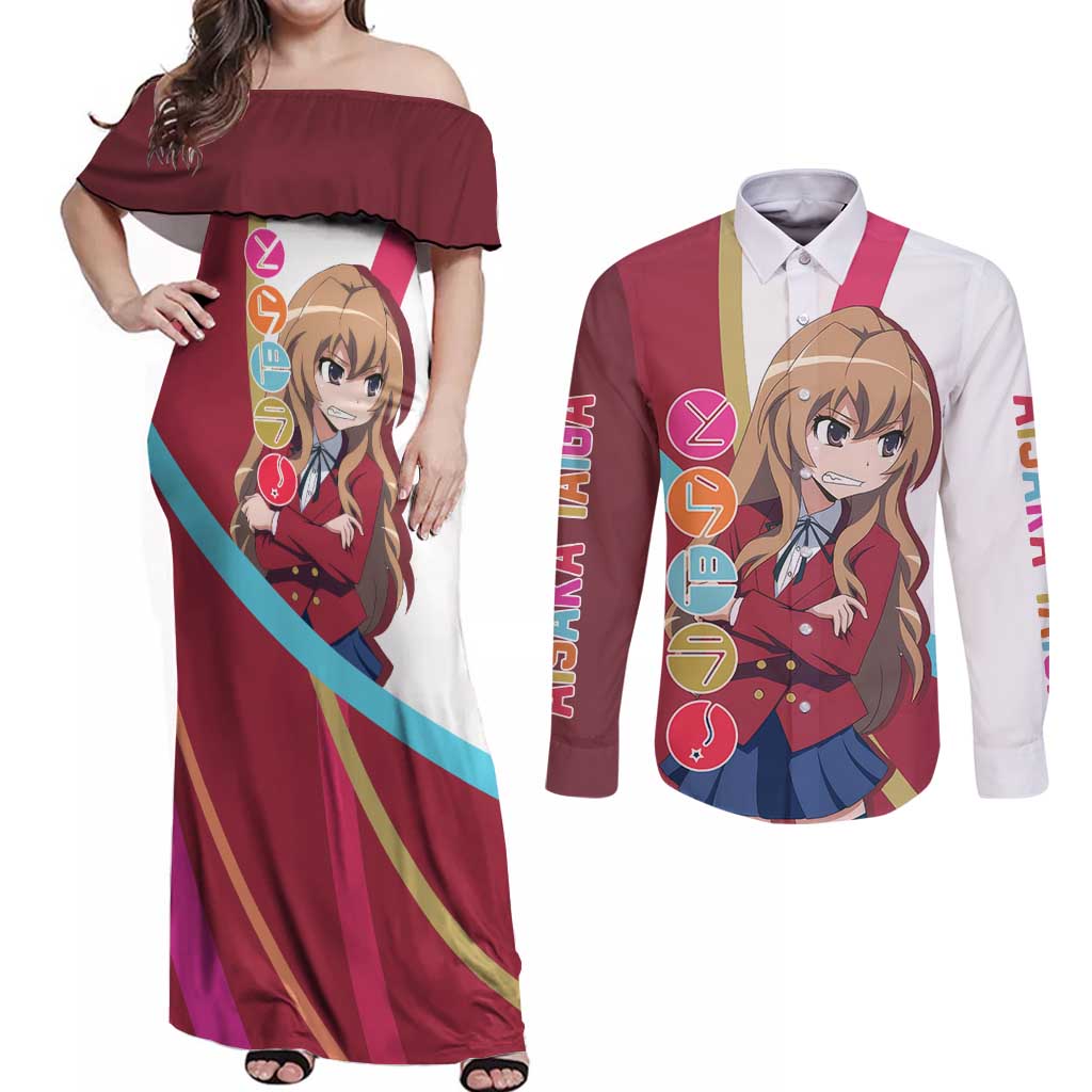 Taiga Aisaka - Toradora Couples Matching Off Shoulder Maxi Dress and Long Sleeve Button Shirt Anime Style