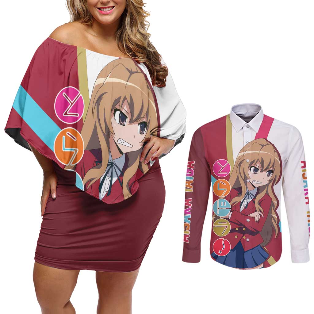 Taiga Aisaka - Toradora Couples Matching Off Shoulder Short Dress and Long Sleeve Button Shirt Anime Style