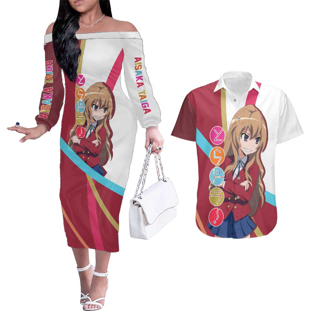 Taiga Aisaka - Toradora Couples Matching Off The Shoulder Long Sleeve Dress and Hawaiian Shirt Anime Style