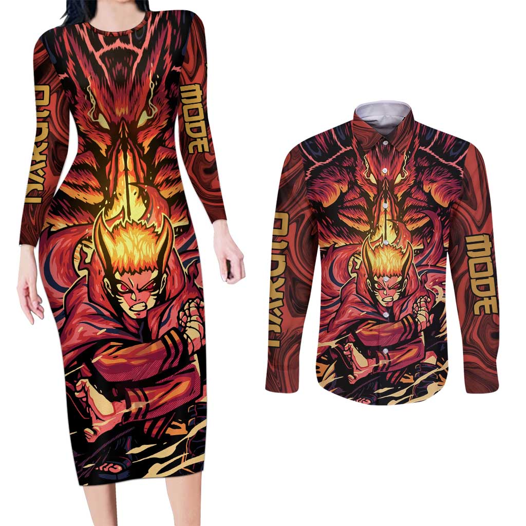 Trippy Naruto Baryon Mode Boruto Couples Matching Long Sleeve Bodycon Dress and Long Sleeve Button Shirt Anime Style