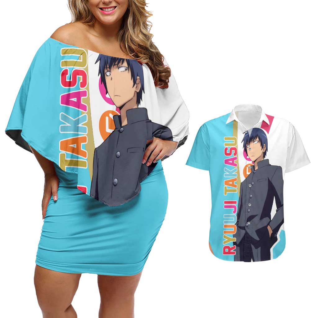 Ryuuji Takasu - Toradora Couples Matching Off Shoulder Short Dress and Hawaiian Shirt Anime Style