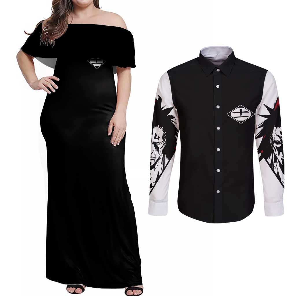 Zaraki Kenpachi TYBWA Bleach Couples Matching Off Shoulder Maxi Dress and Long Sleeve Button Shirt Anime Style