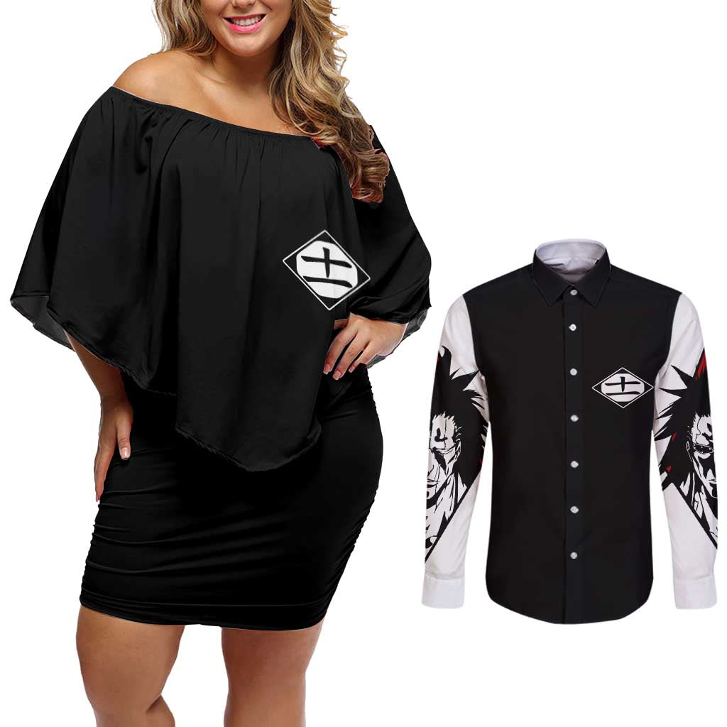 Zaraki Kenpachi TYBWA Bleach Couples Matching Off Shoulder Short Dress and Long Sleeve Button Shirt Anime Style