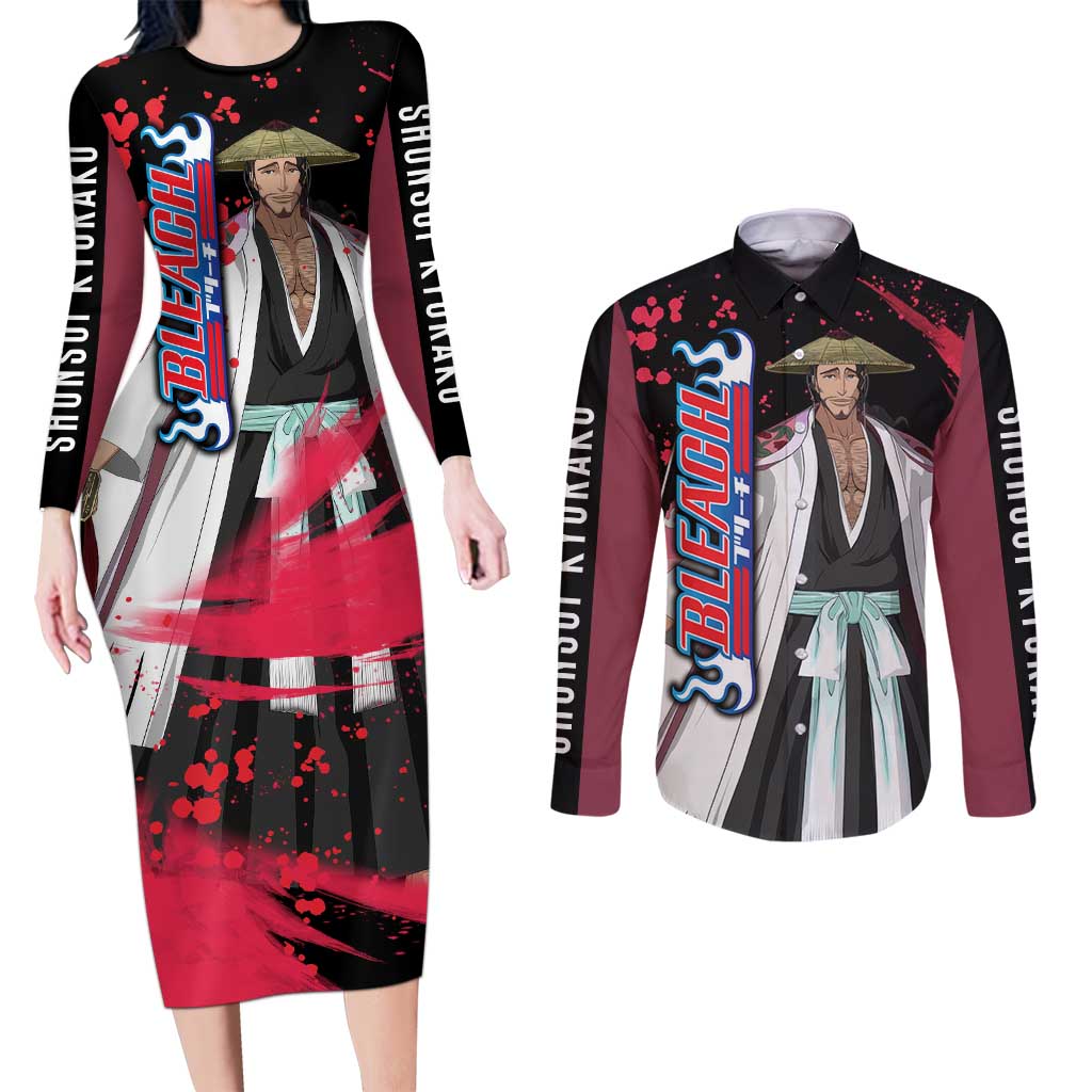 Shunsui Kyoraku - Bleach Couples Matching Long Sleeve Bodycon Dress and Long Sleeve Button Shirt Anime Style