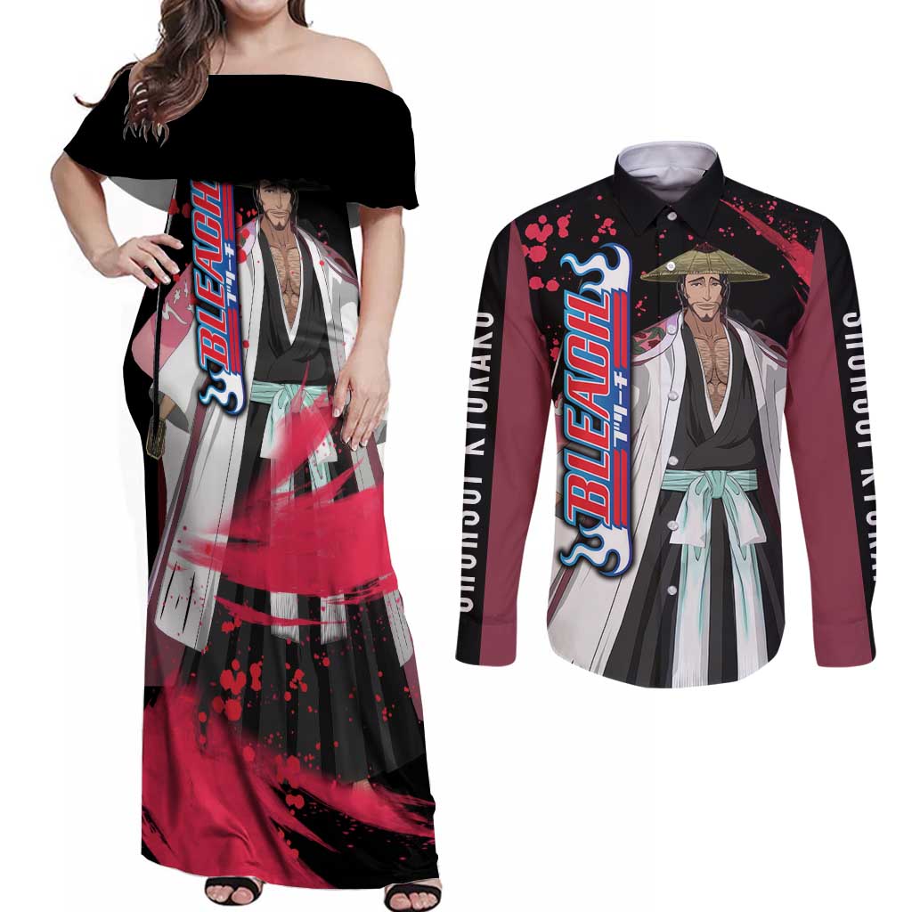 Shunsui Kyoraku - Bleach Couples Matching Off Shoulder Maxi Dress and Long Sleeve Button Shirt Anime Style