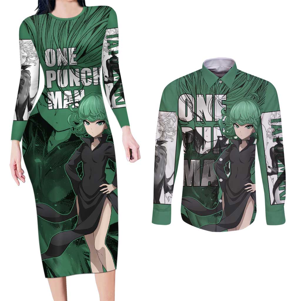 Tatsumaki - One Punch Man Couples Matching Long Sleeve Bodycon Dress and Long Sleeve Button Shirt Anime Style