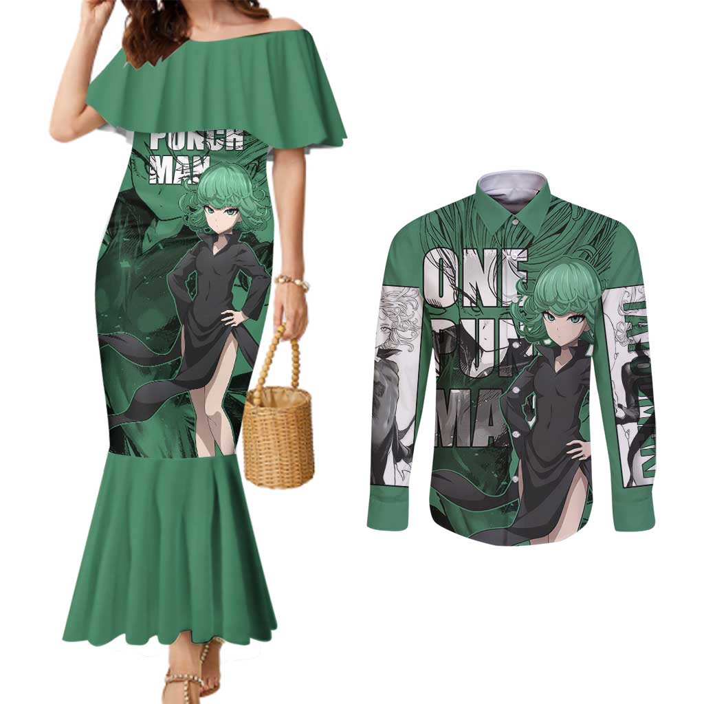 Tatsumaki - One Punch Man Couples Matching Mermaid Dress and Long Sleeve Button Shirt Anime Style