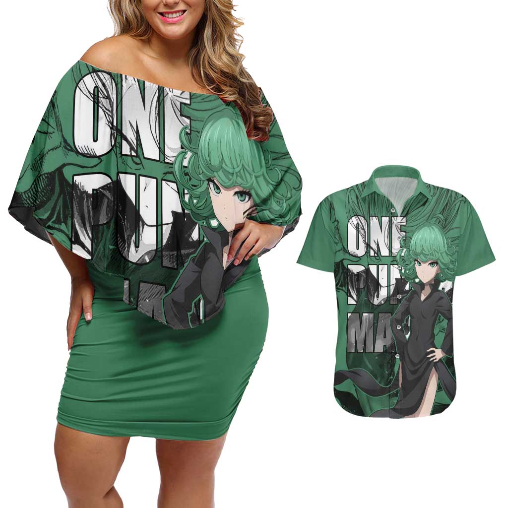 Tatsumaki - One Punch Man Couples Matching Off Shoulder Short Dress and Hawaiian Shirt Anime Style