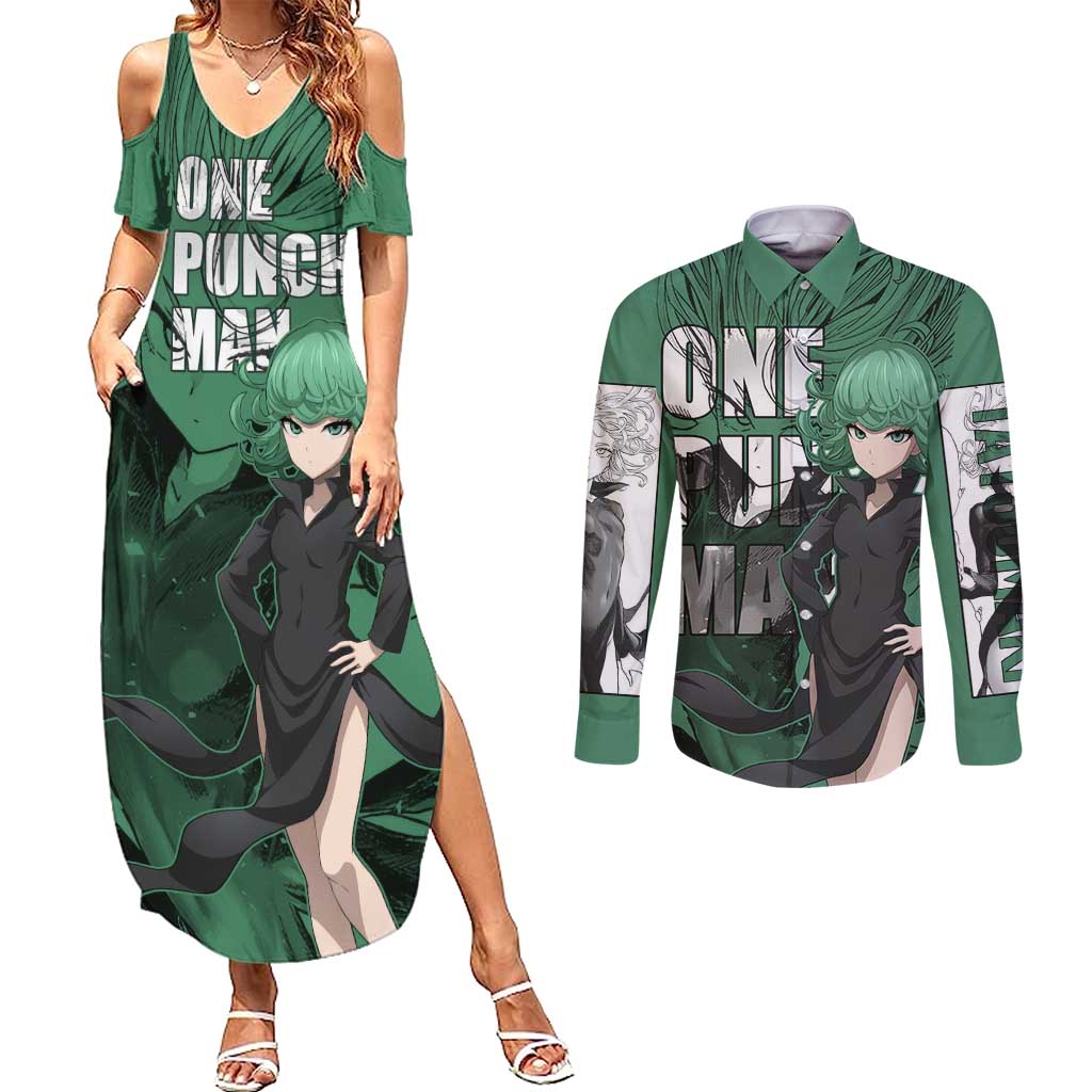 Tatsumaki - One Punch Man Couples Matching Summer Maxi Dress and Long Sleeve Button Shirt Anime Style