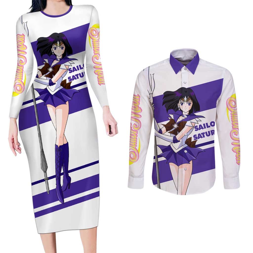 Sailor Saturn - Sailor Moon Couples Matching Long Sleeve Bodycon Dress and Long Sleeve Button Shirt Anime Style