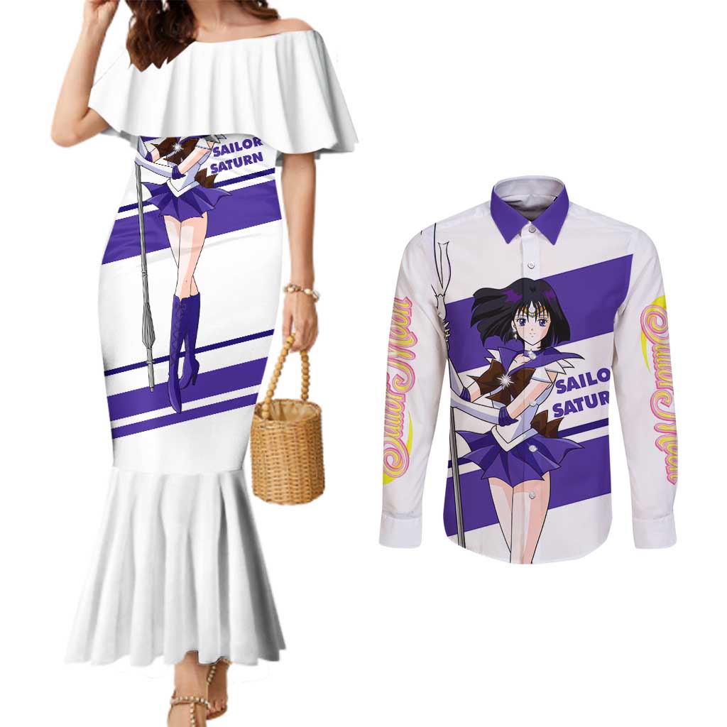 Sailor Saturn - Sailor Moon Couples Matching Mermaid Dress and Long Sleeve Button Shirt Anime Style