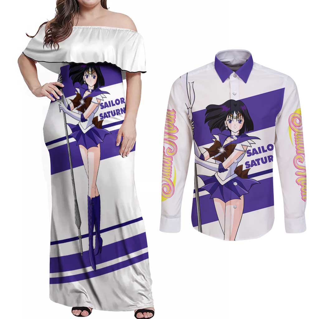 Sailor Saturn - Sailor Moon Couples Matching Off Shoulder Maxi Dress and Long Sleeve Button Shirt Anime Style