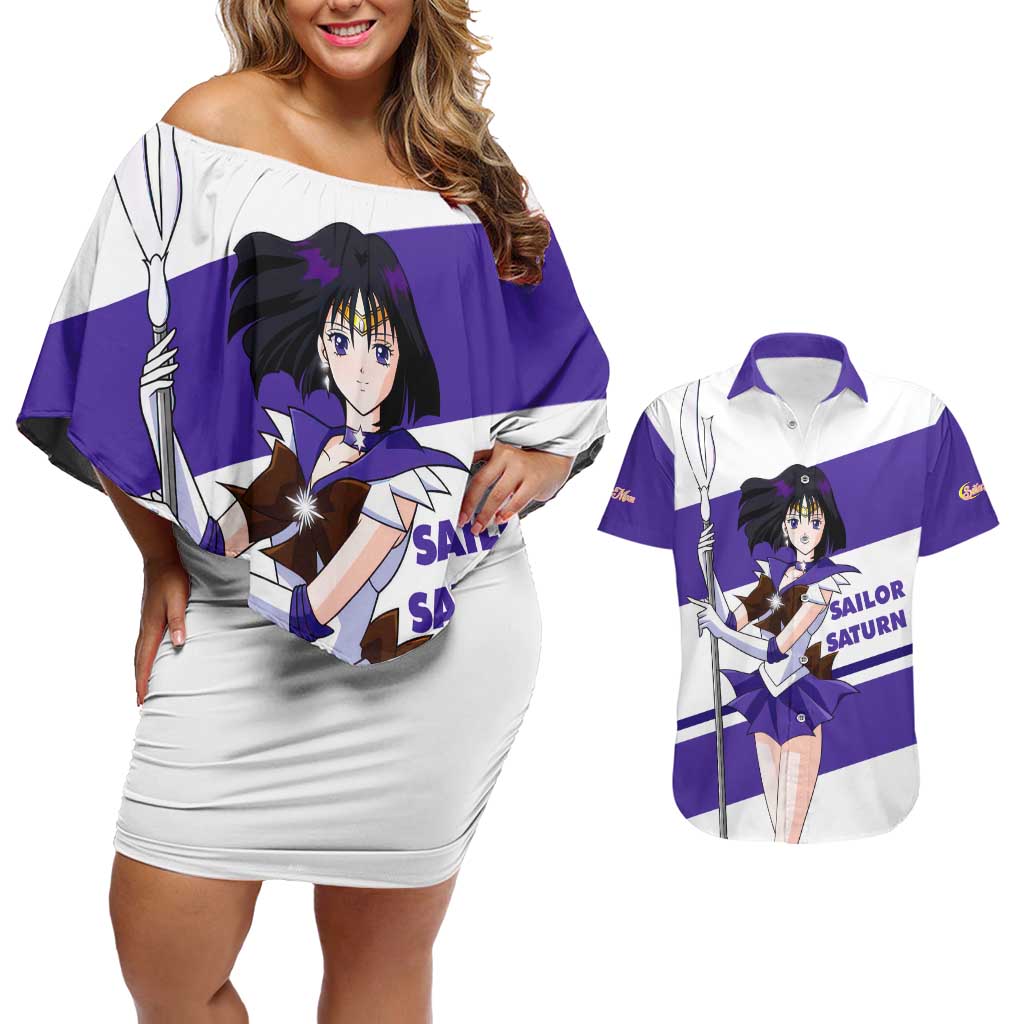 Sailor Saturn - Sailor Moon Couples Matching Off Shoulder Short Dress and Hawaiian Shirt Anime Style