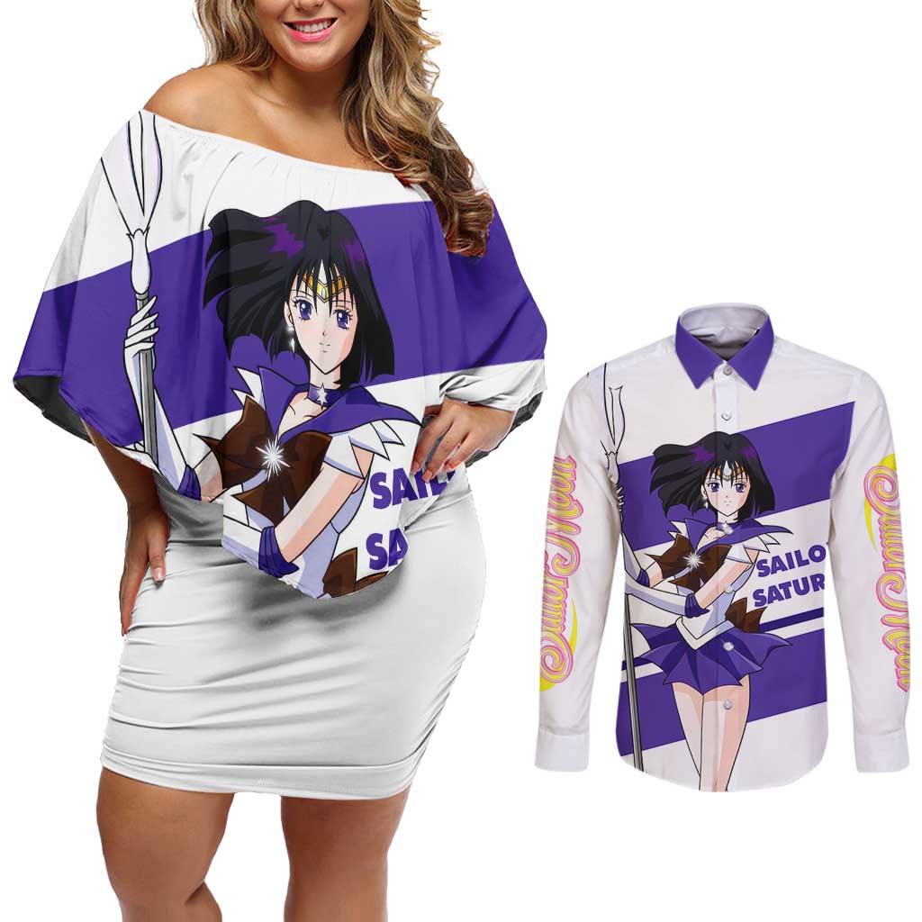 Sailor Saturn - Sailor Moon Couples Matching Off Shoulder Short Dress and Long Sleeve Button Shirt Anime Style